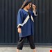 مانتو لینن سرمه ای ریشه دوزی